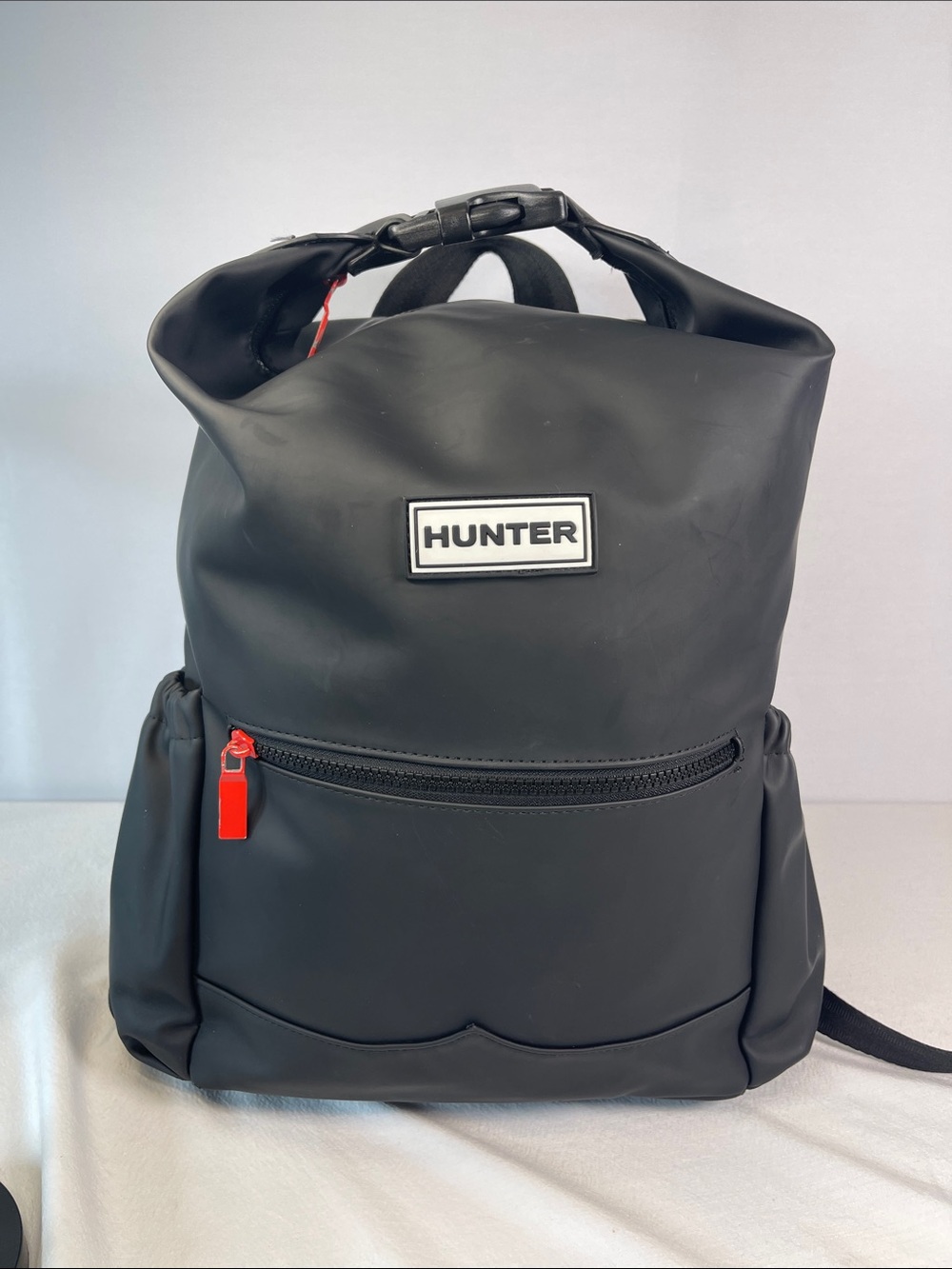 Hunter Original Roll Top Rubberized Backpack Black Water Resistant Travel Bag